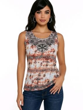Vanity tie-dye sleeveless tank Embellished Size Medium